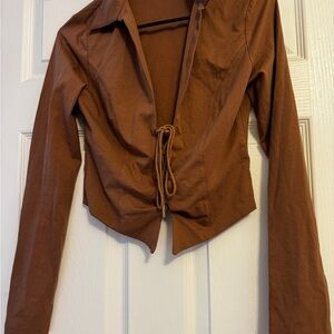 White Fox Boutique Brown Tie Front Blouse